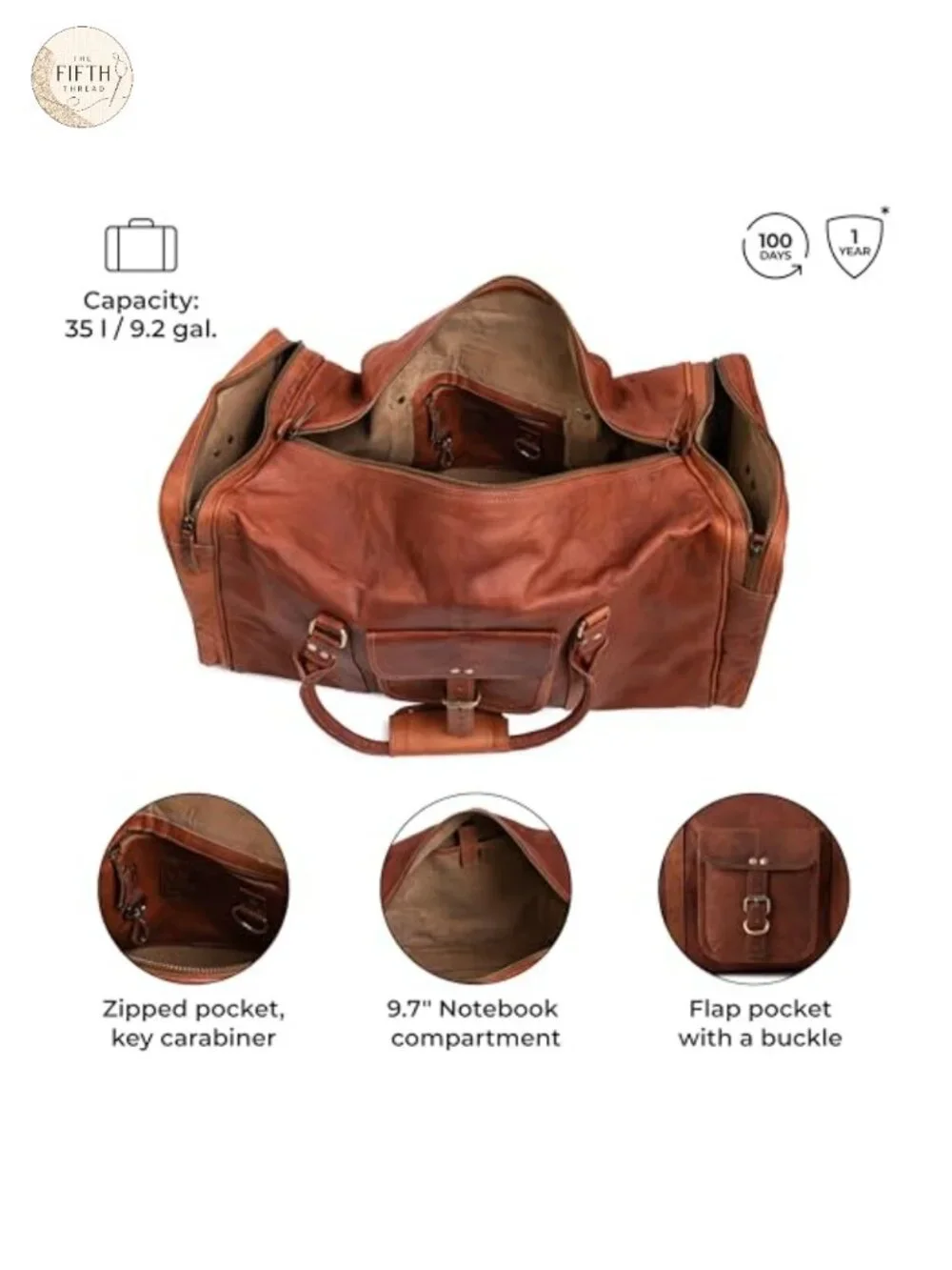 Genuine Leather Duffle Bag Vintage Travel Carry-On